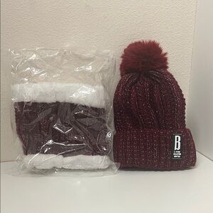 Kids urgundy Knit eanie and Scarf Set